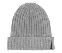 Gerippte Beanie mit Logo-Patch - Grau