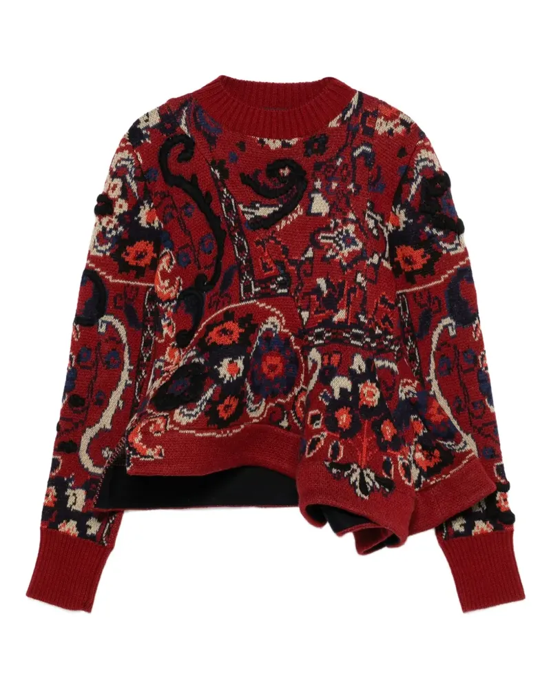 Sacai paisley-print asymmetric sweater - Rot Rot