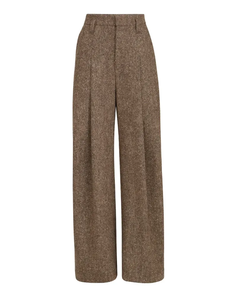 Brunello Cucinelli virgin-wool donegal pleated barrel trousers with Monili - Braun Braun