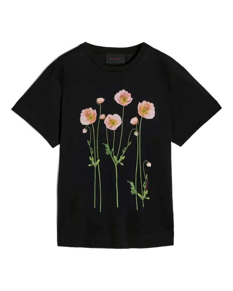 Simone Rocha T-Shirt mit Mohn-Print - Schwarz Schwarz