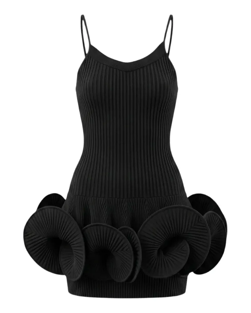 David Koma Geripptes Strickkleid mit Falten und Rüschen - Schwarz Schwarz