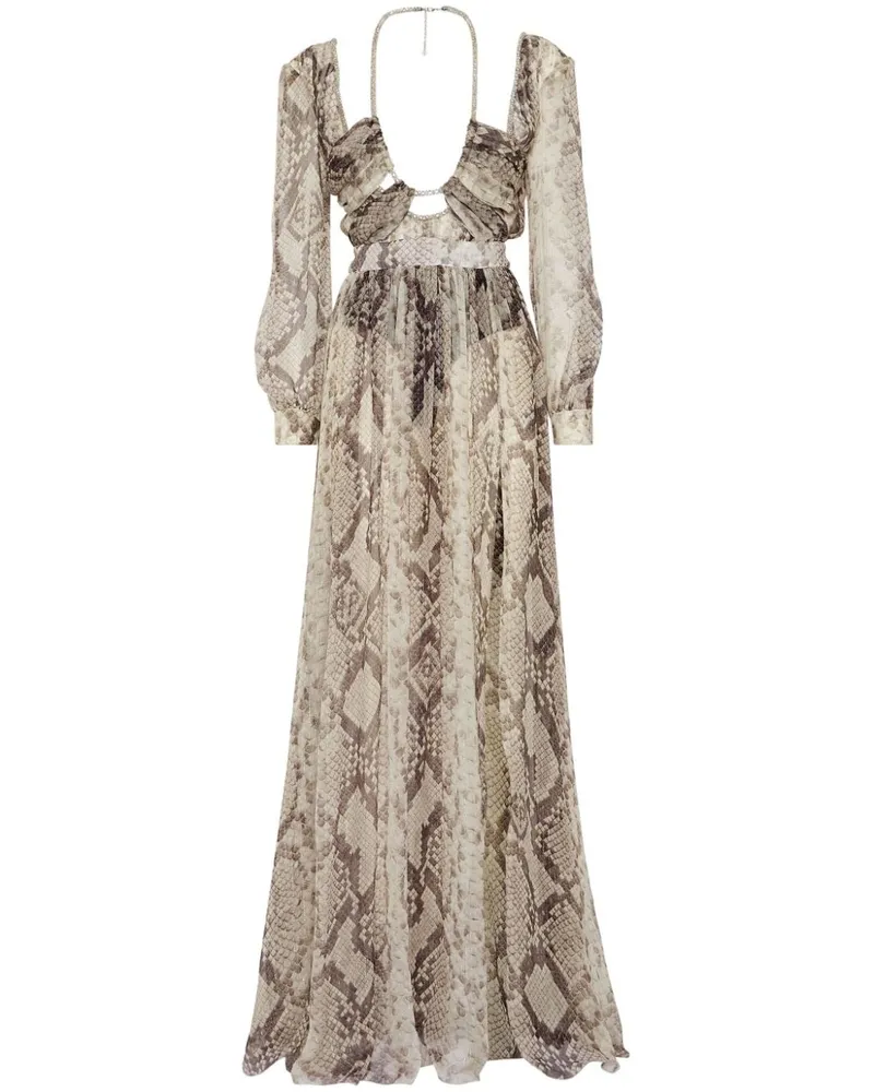 Philipp Plein Seiden-Maxikleid mit Schlangen-Print - Nude Nude