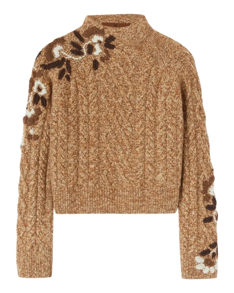 Ermanno Scervino Zopfmuster-Pullover mit Blumenstickerei - Nude Nude