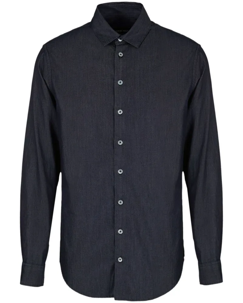 Giorgio Armani Hemd mit Slub-Effekt - Blau Blau