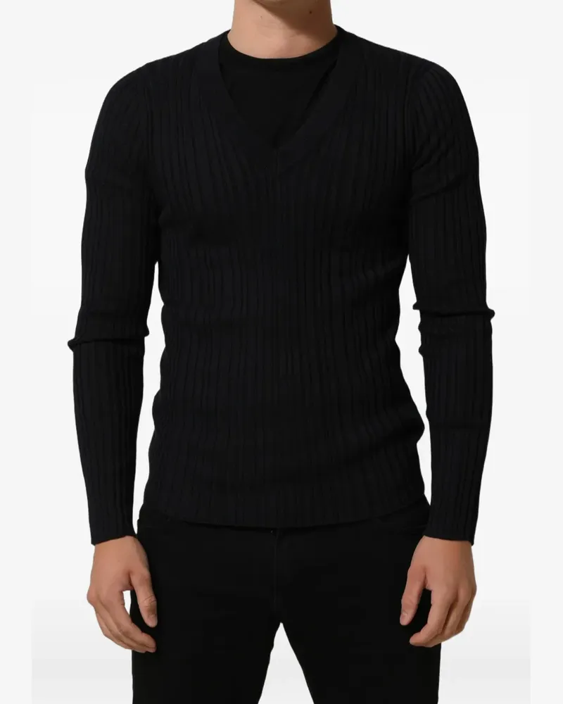 Dolce & Gabbana black silk-blend V-neck pullover sweater - Schwarz Schwarz