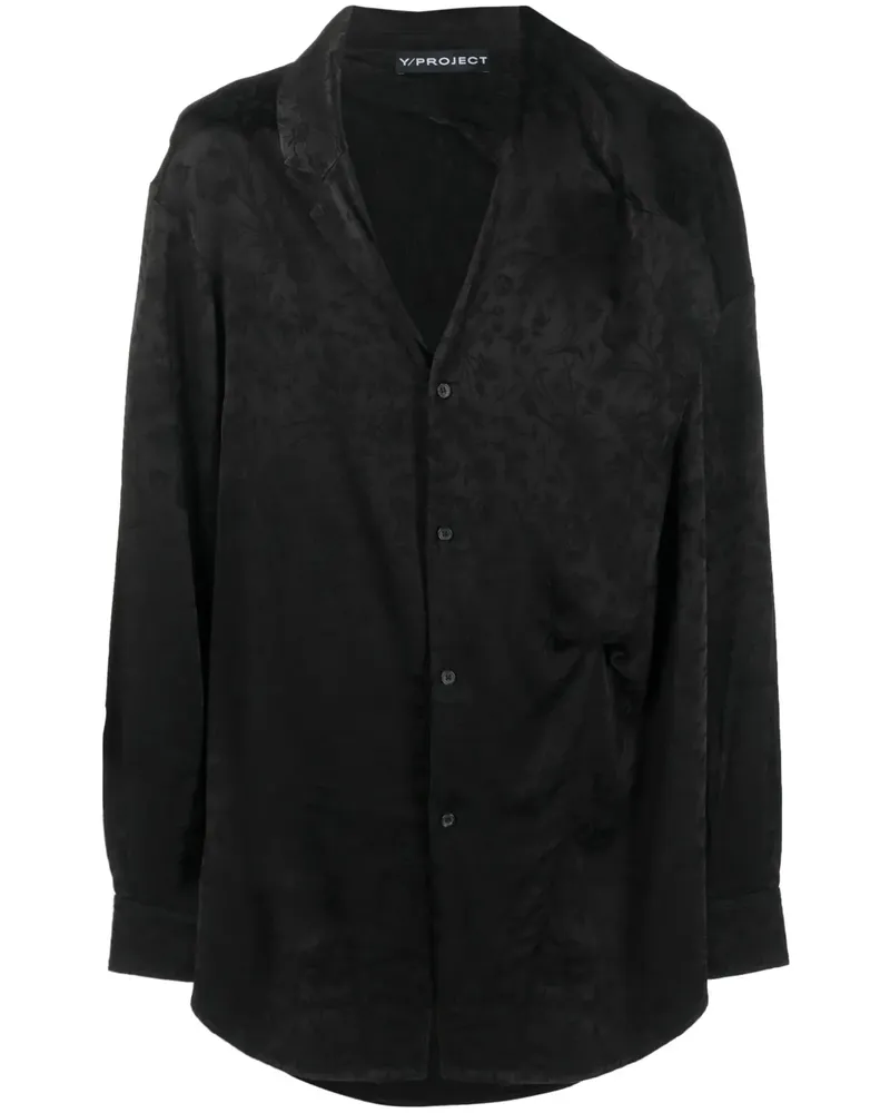Y/PROJECT Satinhemd mit Blumen-Print - Schwarz Schwarz