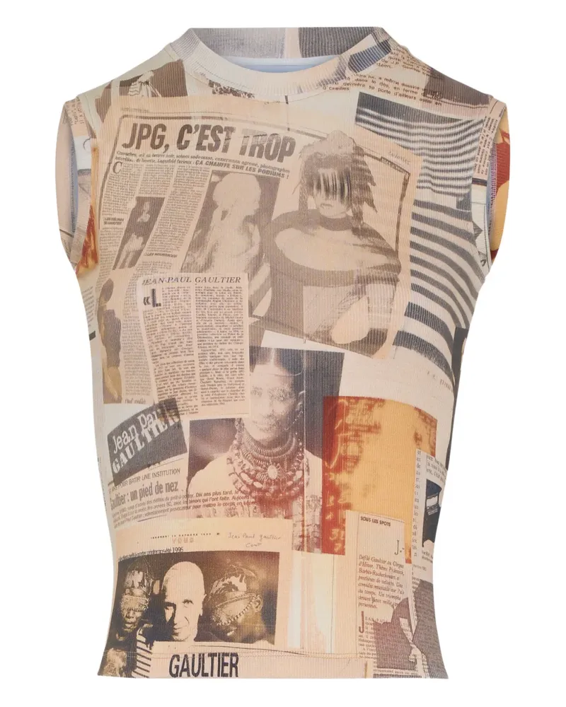 Jean Paul Gaultier ribbed journal-print tank top - Nude Nude