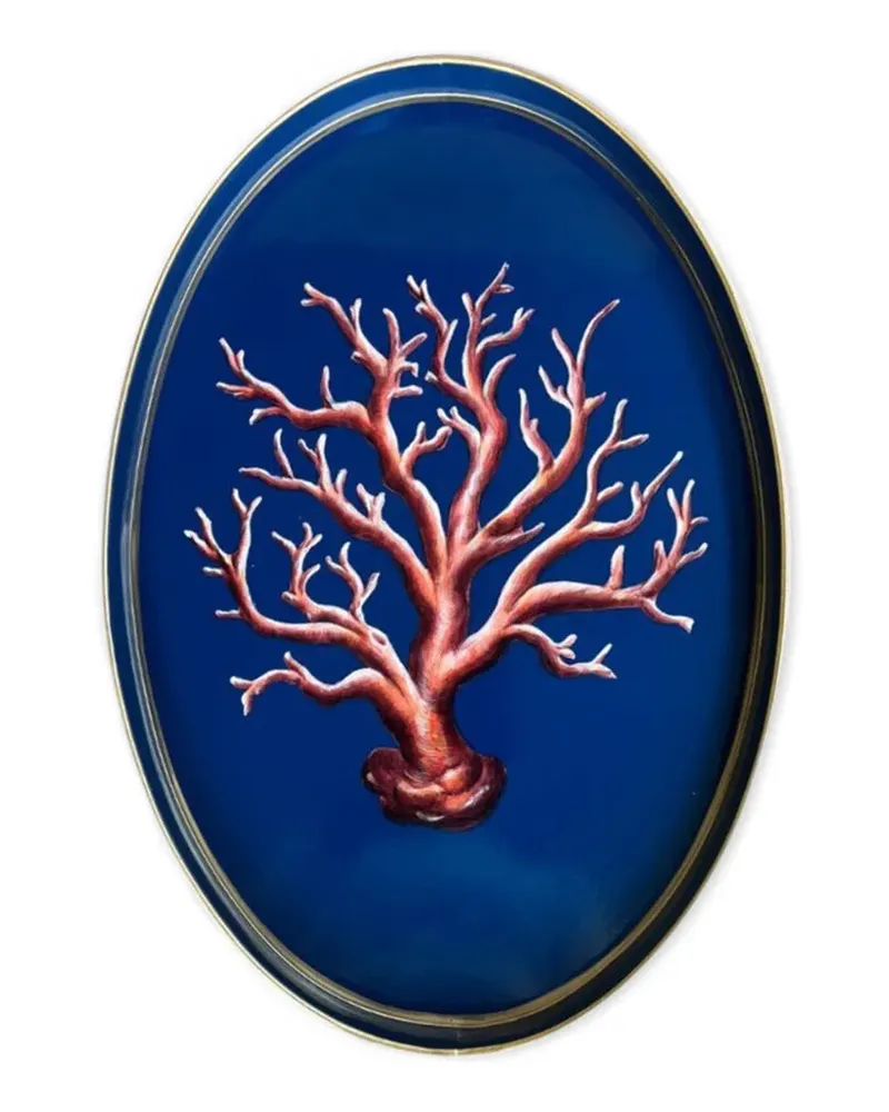 Les-Ottomans Ovales Tablett mit Korallenmotiv - Blau Blau