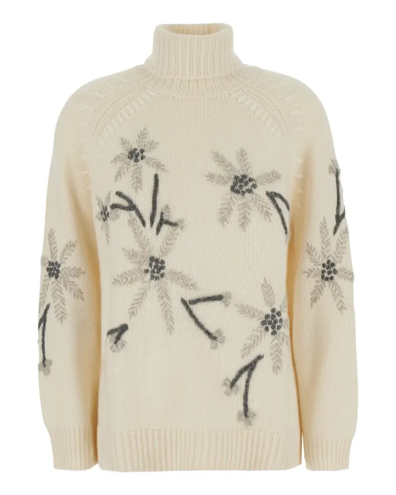 P.A.R.O.S.H. P.A.R.O H. Rollkragenpullover mit Blumenstickerei - Nude Nude