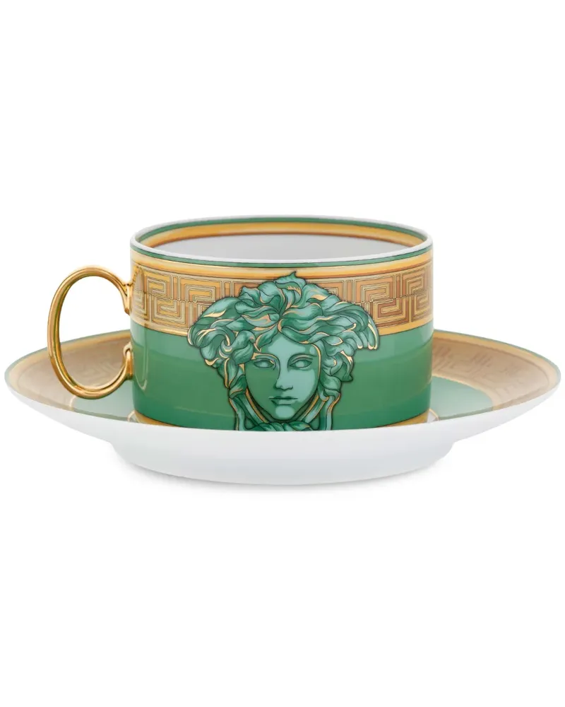 Versace Medusa Coin Tasse mit Untersetzer - Grün Grün