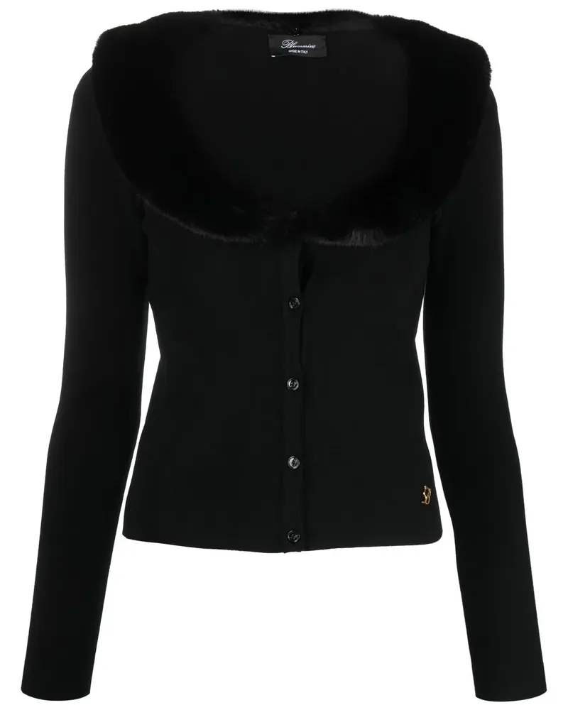 Blumarine Cardigan mit Kragen aus Faux Fur - Schwarz Schwarz