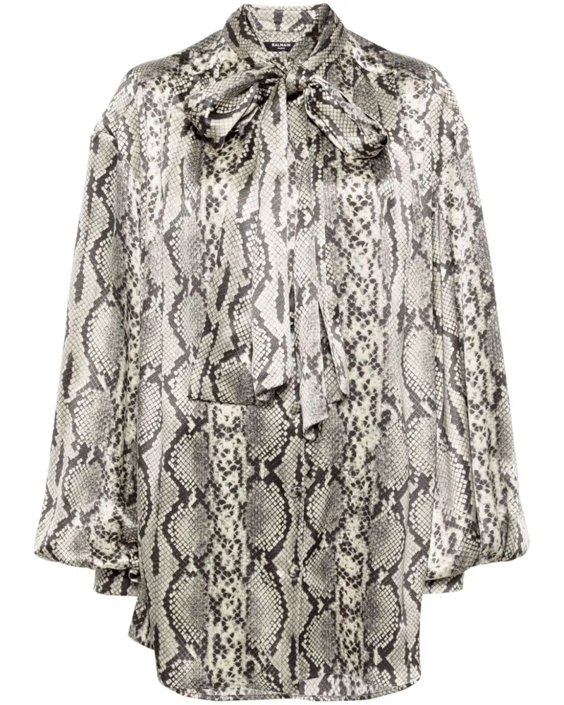 Balmain Seidenbluse mit Schlangen-Effekt - Grau Grau