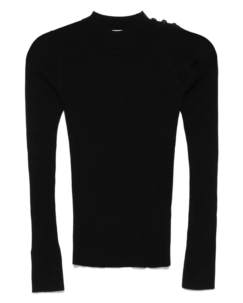 forte_forte Gerippter Pullover mit Knöpfen - Schwarz Schwarz