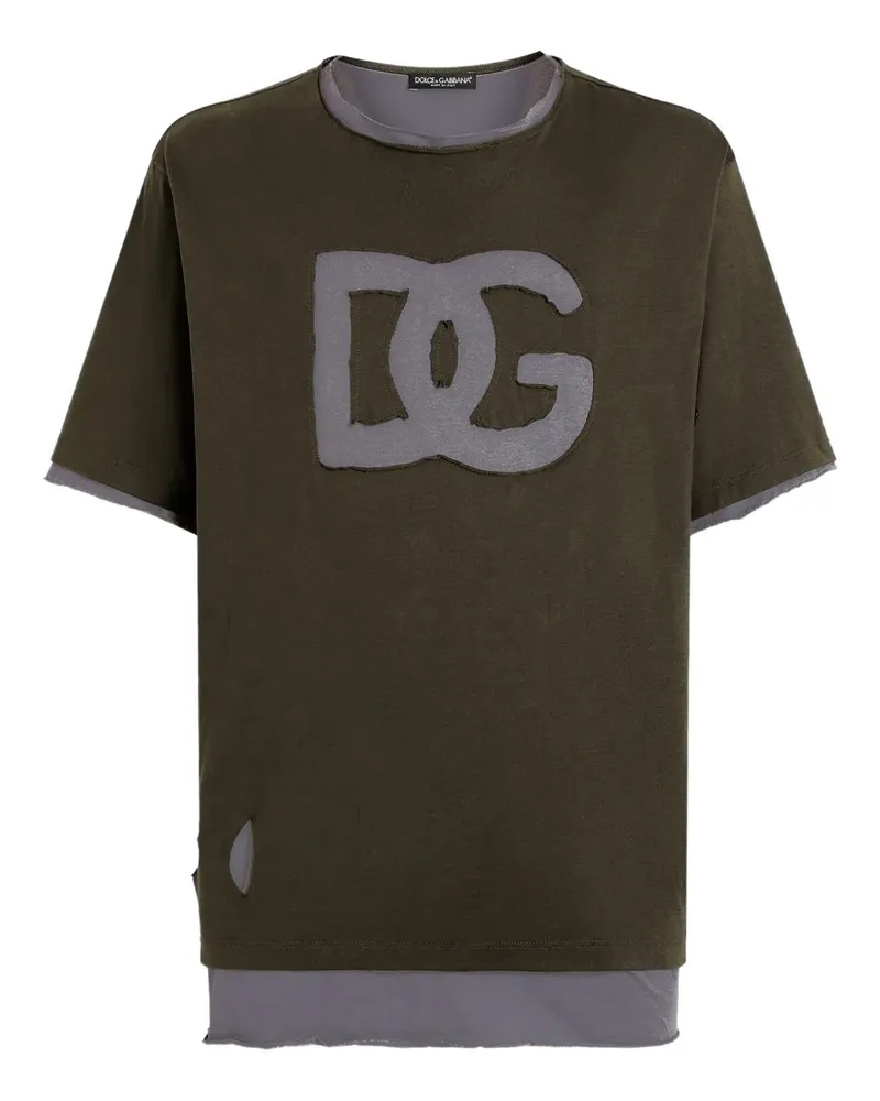 Dolce & Gabbana T-Shirt im Layering-Look mit Logo - Grün Grün