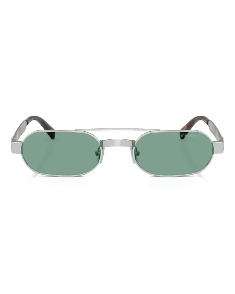 Miu Miu logo-engraved oval-frame sunglasses - Silber Silber