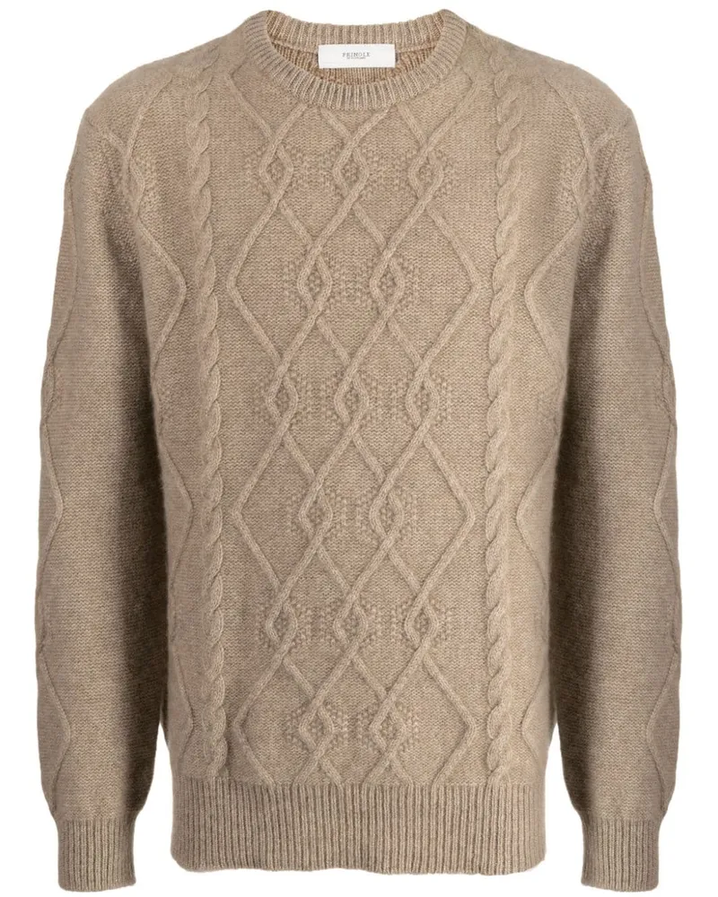 Pringle of Scotland Kaschmirpullover mit Zopfmuster Nude