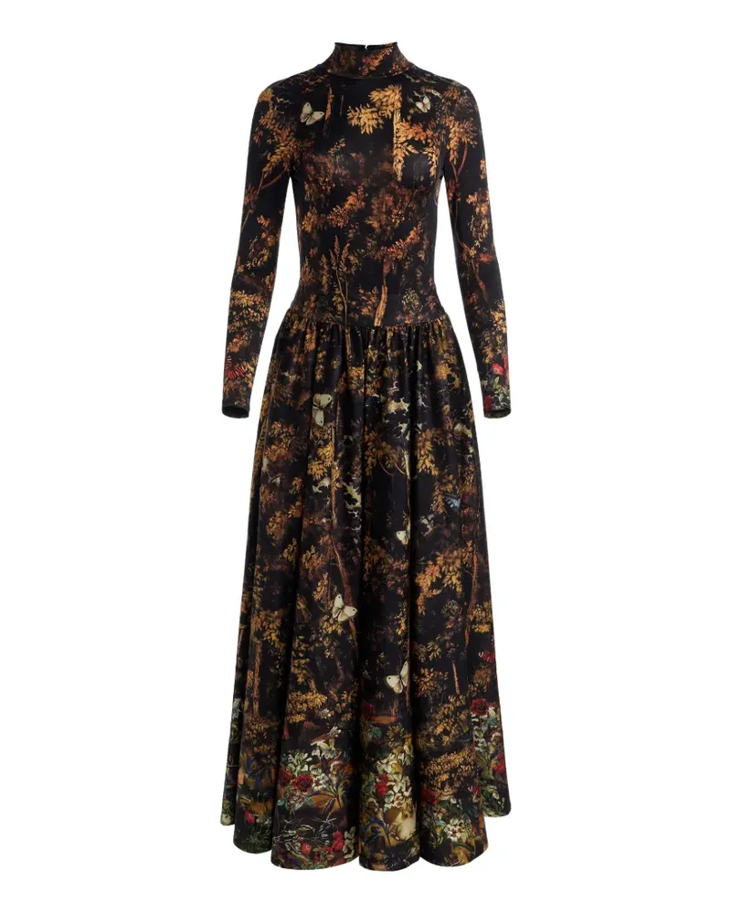 Alice + Olivia Chara forest-print high-neck maxi dress - Schwarz Schwarz
