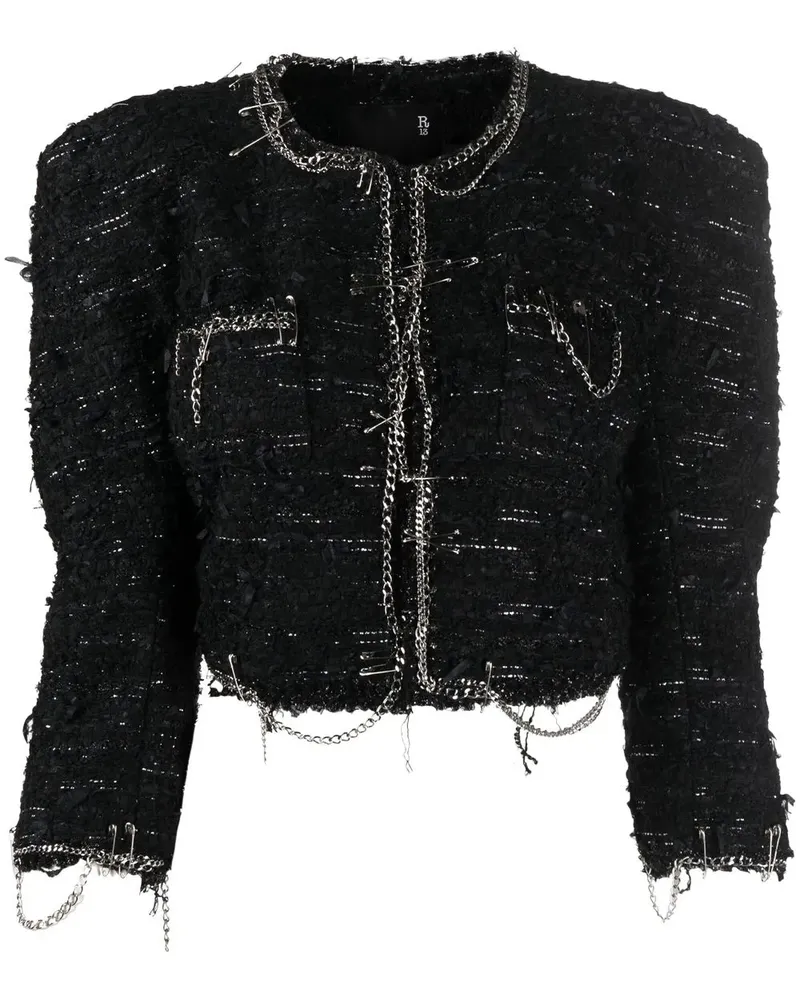 R13 Cropped-Jacke aus Tweed - Schwarz Schwarz