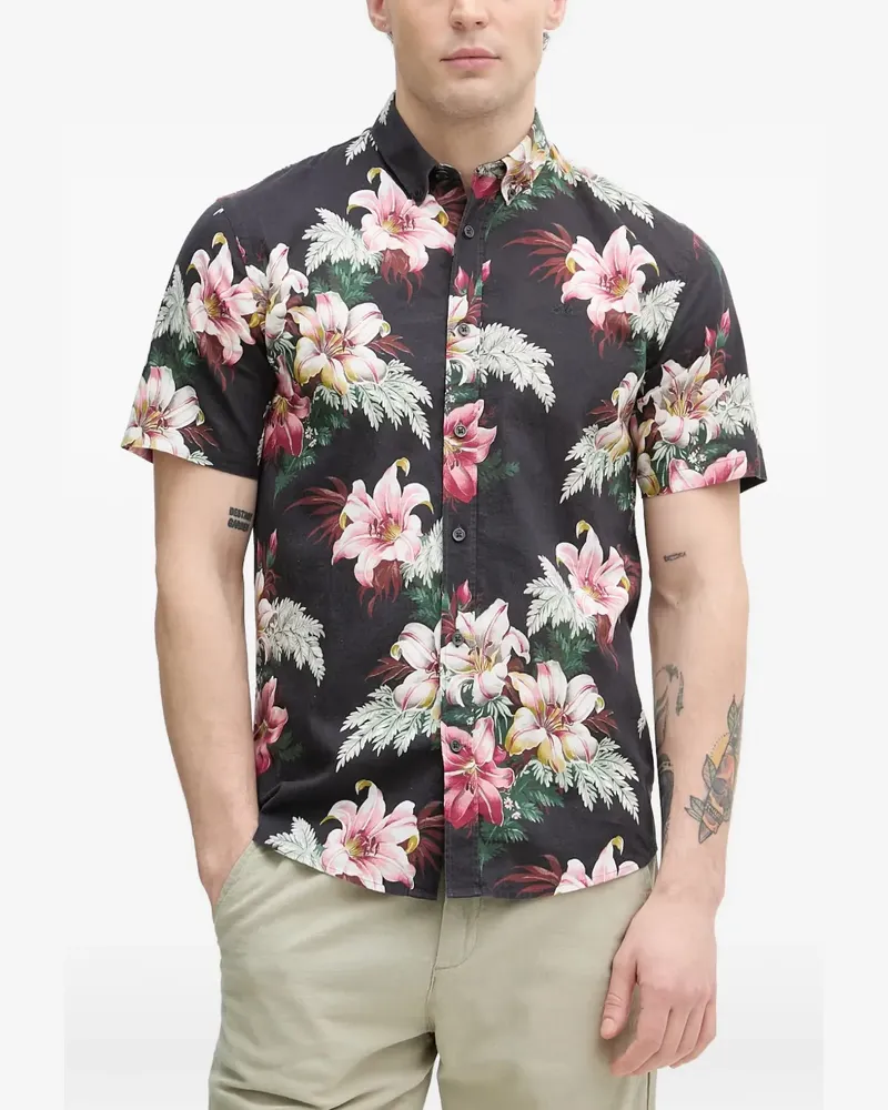 Lindbergh floral-print button-down shirt - Schwarz Schwarz