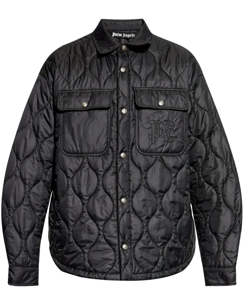 Palm Angels Gesteppte Jacke mit Logo-Stickerei - Schwarz Schwarz