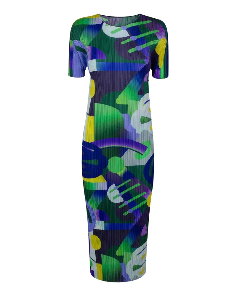 Issey Miyake abstract-print pleated dress - Grün Grün