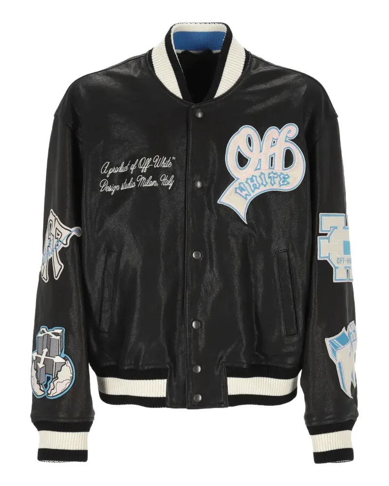 OFF-WHITE Bomberjacke aus Leder mit Patch-Detail - Schwarz Schwarz