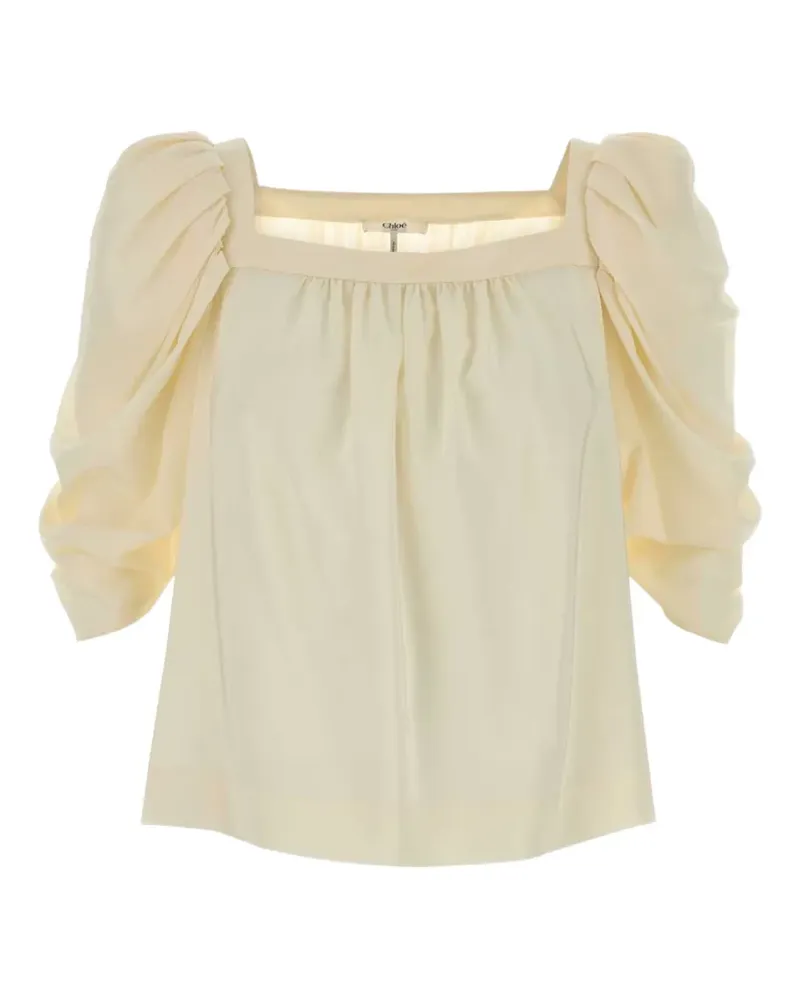 Chloé puffed-sleeve silk blouse - Nude Nude