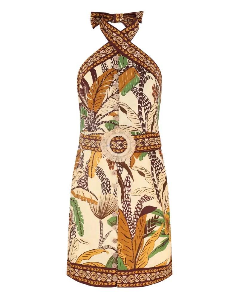 FARM Rio Neckholder-Kleid mit botanischem Print - Nude Nude