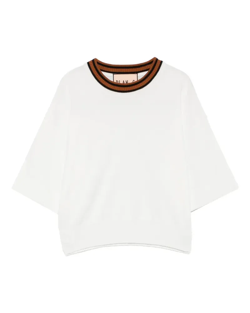 PLAN C stripe-trim short-sleeve top - Weiß Weiß