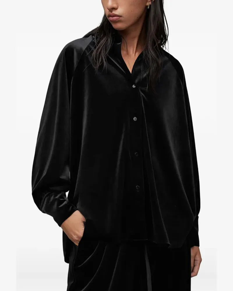 AllSaints velvet balloon-sleeve shirt - Schwarz Schwarz