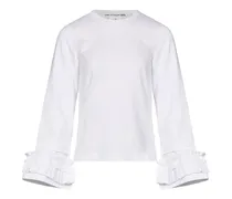 Langarmshirt mit Rüschenbündchen - Weiß
