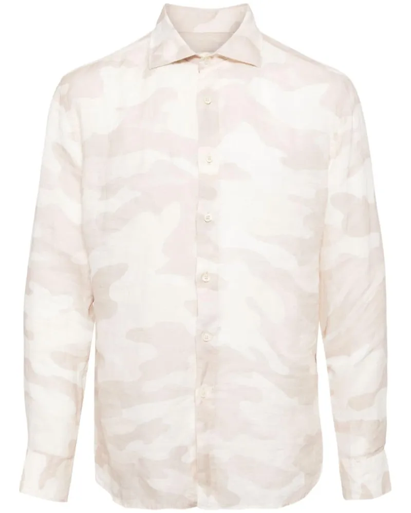 120% Lino Hemd mit Camouflage-Print Nude