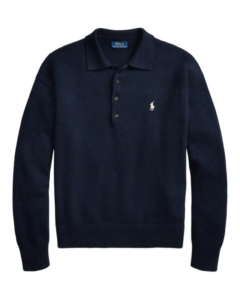 Ralph Lauren Flag Pullover mit Poloshirtkragen - Blau Blau