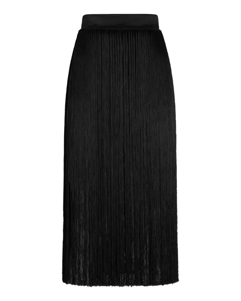 Dolce & Gabbana Langer Fransenrock aus Satin - Schwarz Schwarz