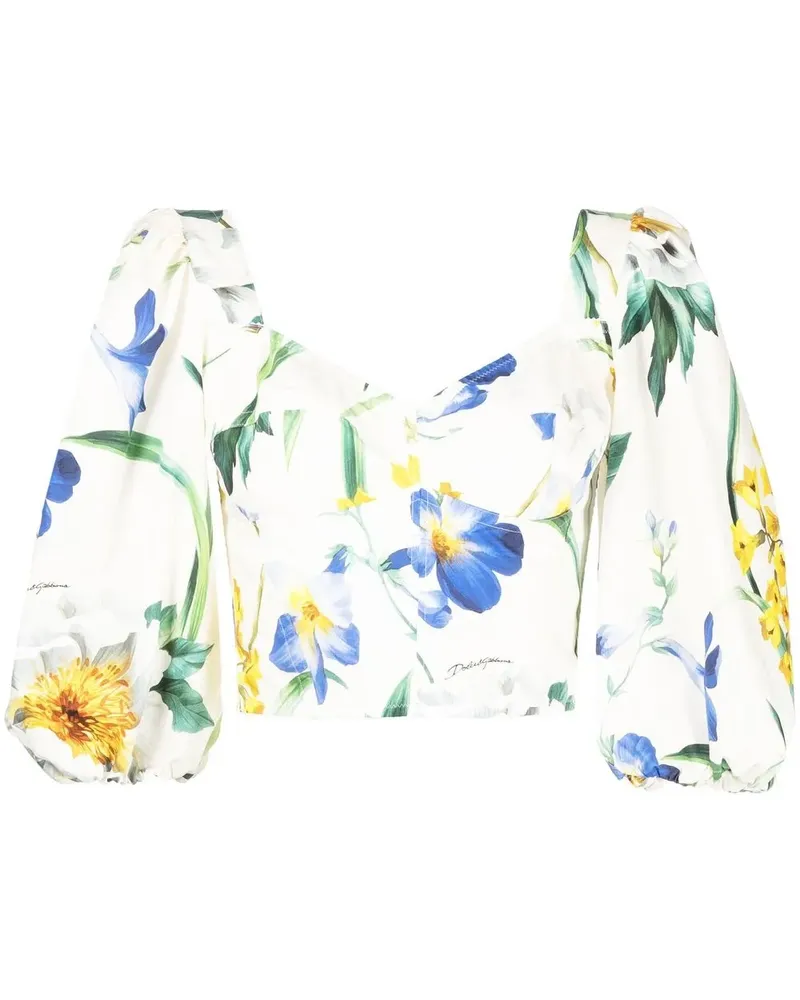 Dolce & Gabbana Cropped-Bluse mit Blumen-Print - Weiß Weiß