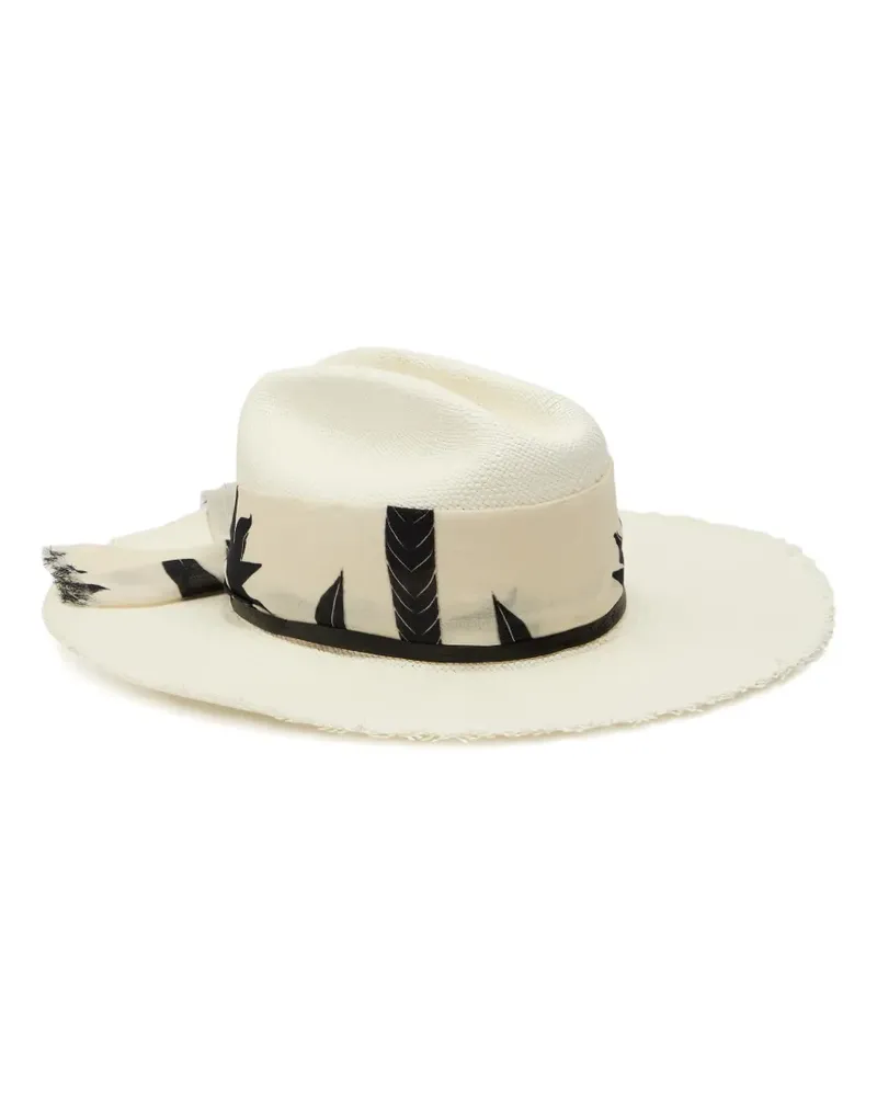 Sensi Studio printed long-brim scarf sun hat - Nude Nude