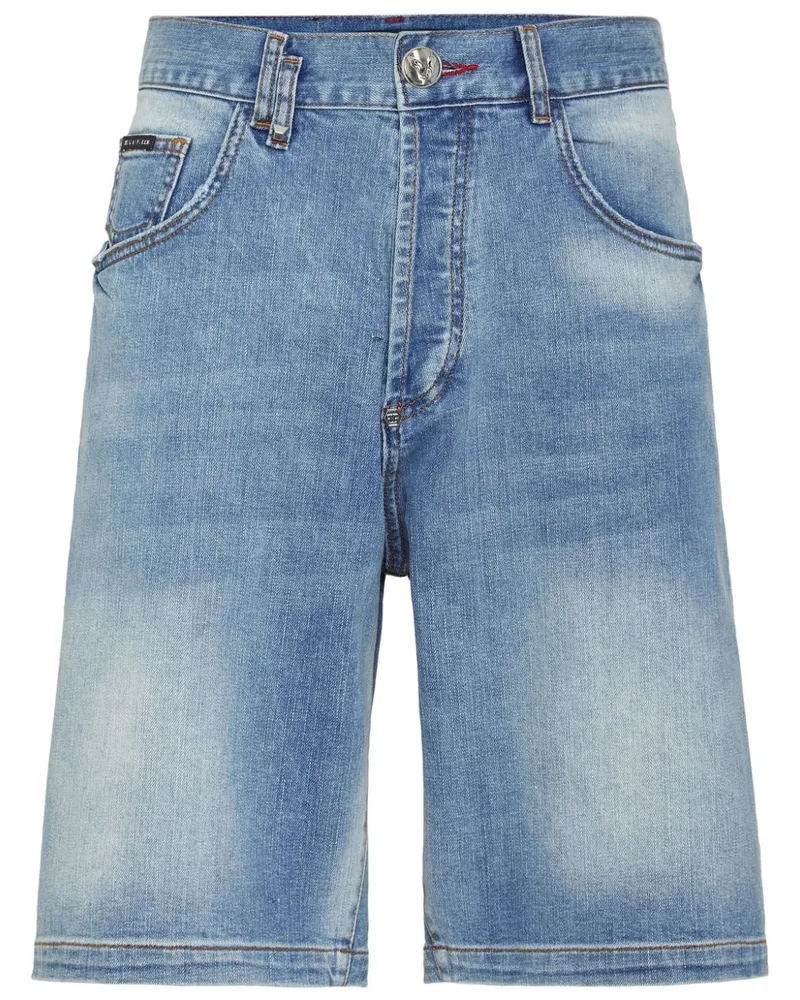 Philipp Plein Jeans-Shorts mit Tigerapplikation - Blau Blau