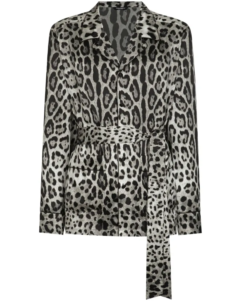 Dolce & Gabbana Seidenhemd mit Leoparden-Print - Schwarz Schwarz