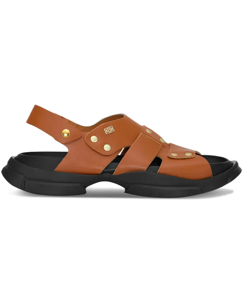 Ganni Flache Sandalen mit Nieten - Braun Braun