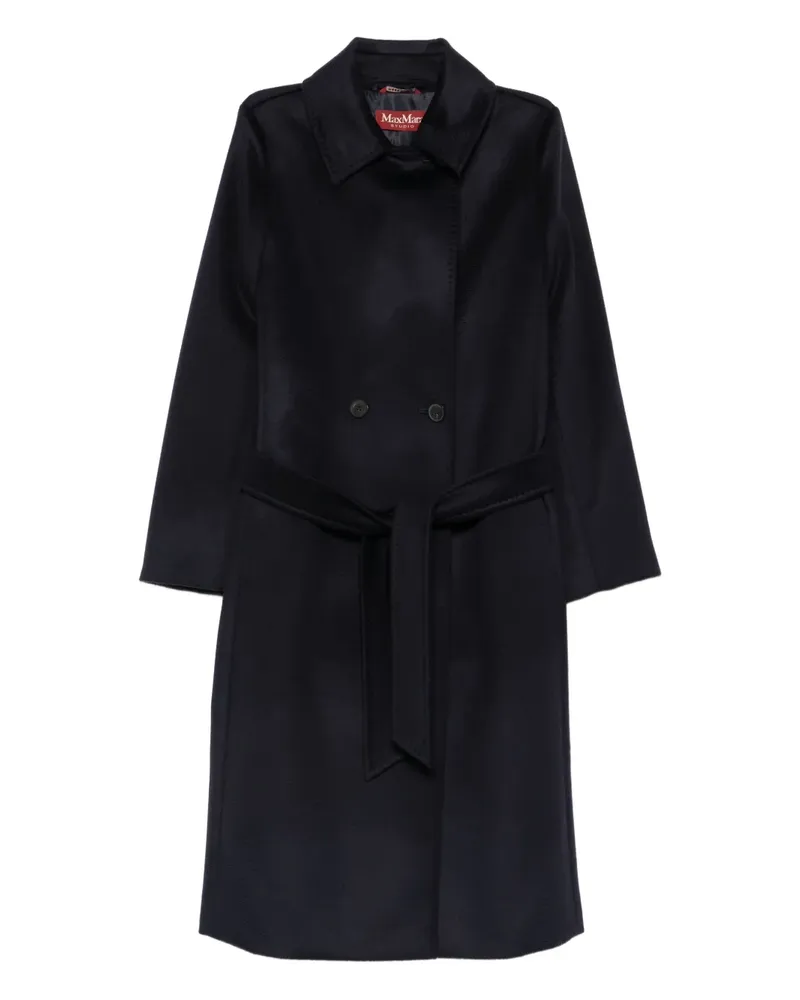 Max Mara Doppelreihiger Mantel mit Gürtel - Blau Blau