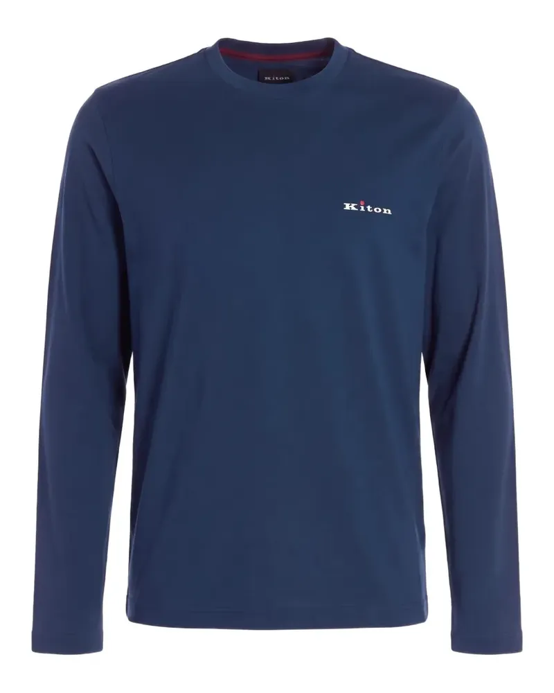 Kiton Langarmshirt mit Logo-Print - Blau Blau