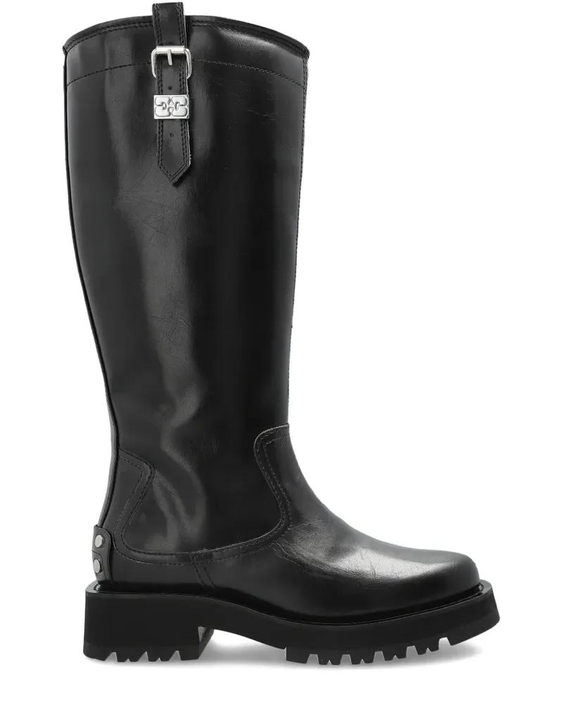 Ganni Stiefel mit Schnalle - Schwarz Schwarz