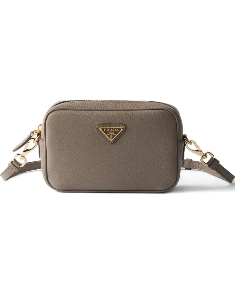 Prada Mini Zip Schultertasche mit Triangel-Logo - Grau Grau