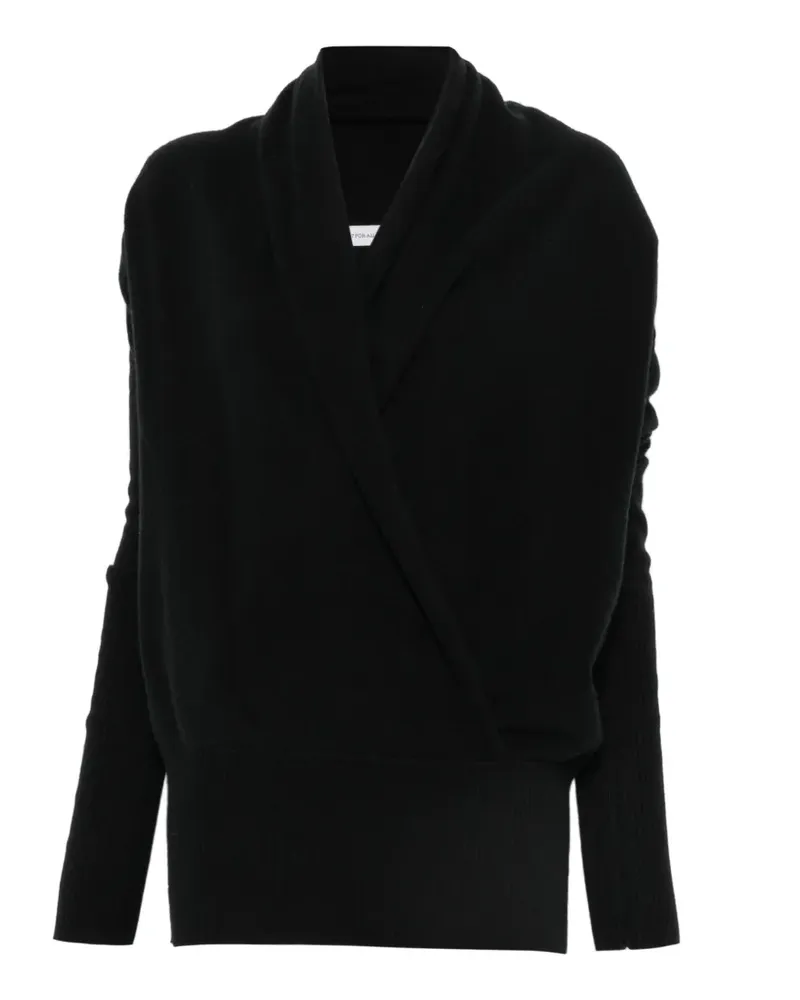 7 for all mankind Pullover im Wickelstil mit geripptem Besatz - Schwarz Schwarz