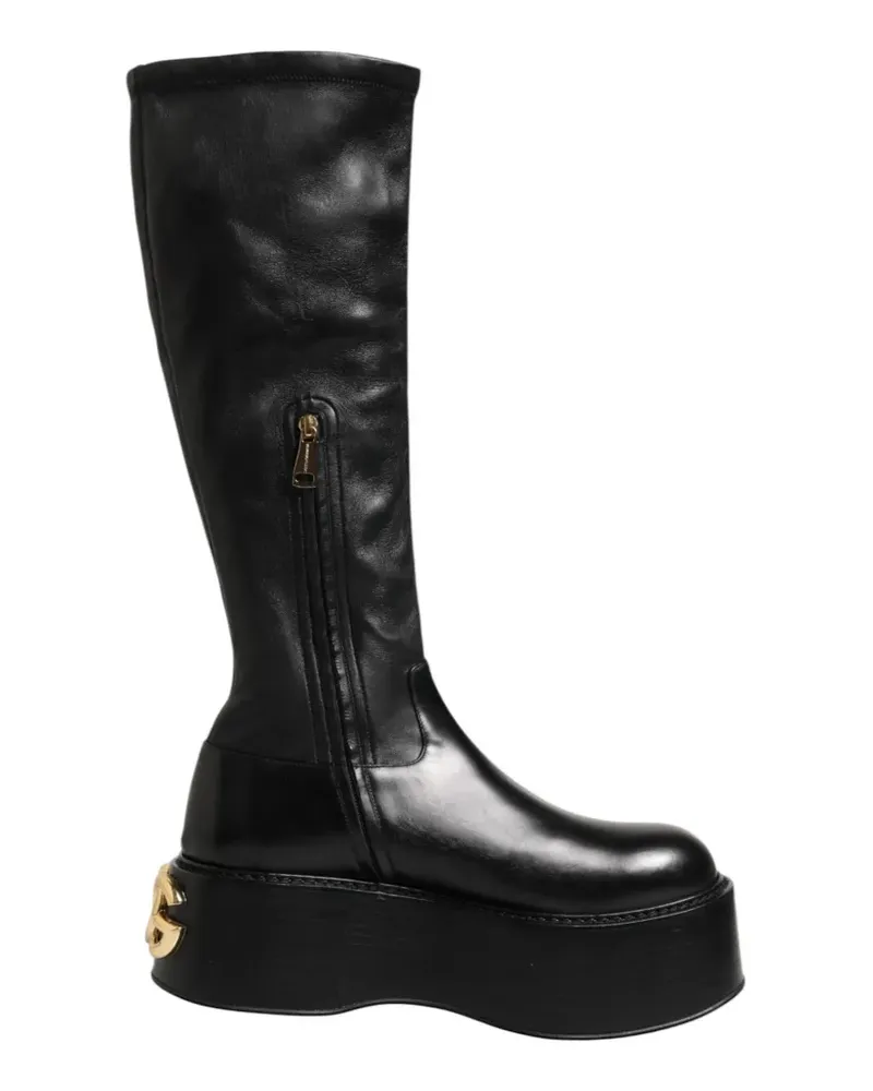 Dolce & Gabbana Plateau-Stiefel mit Logo-Schild - Schwarz Schwarz