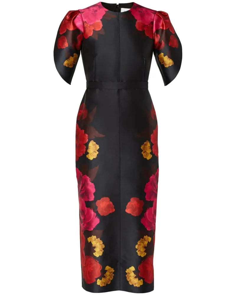 Erdem Midikleid mit Blumen-Print Schwarz