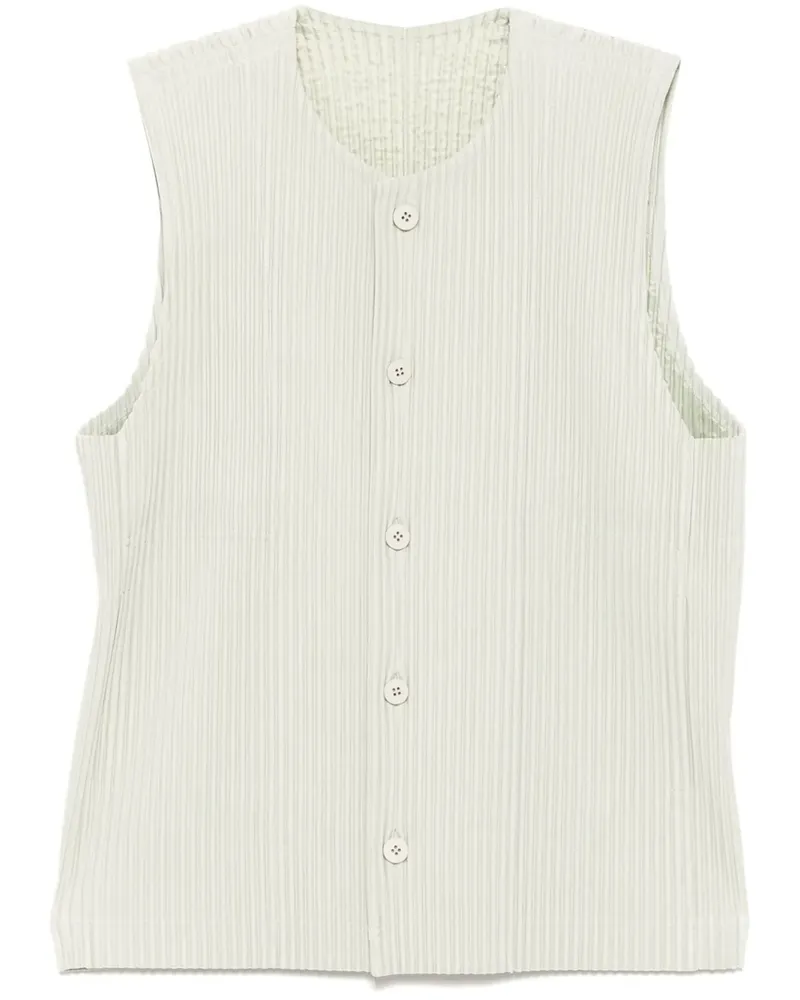 Issey Miyake pleated round neck vest GrüN