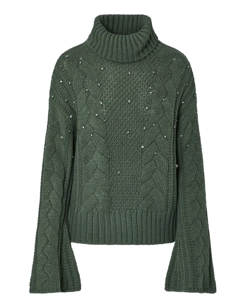 Liu Jo Strassverzierter Pullover mit Zopfmuster - Grün Grün