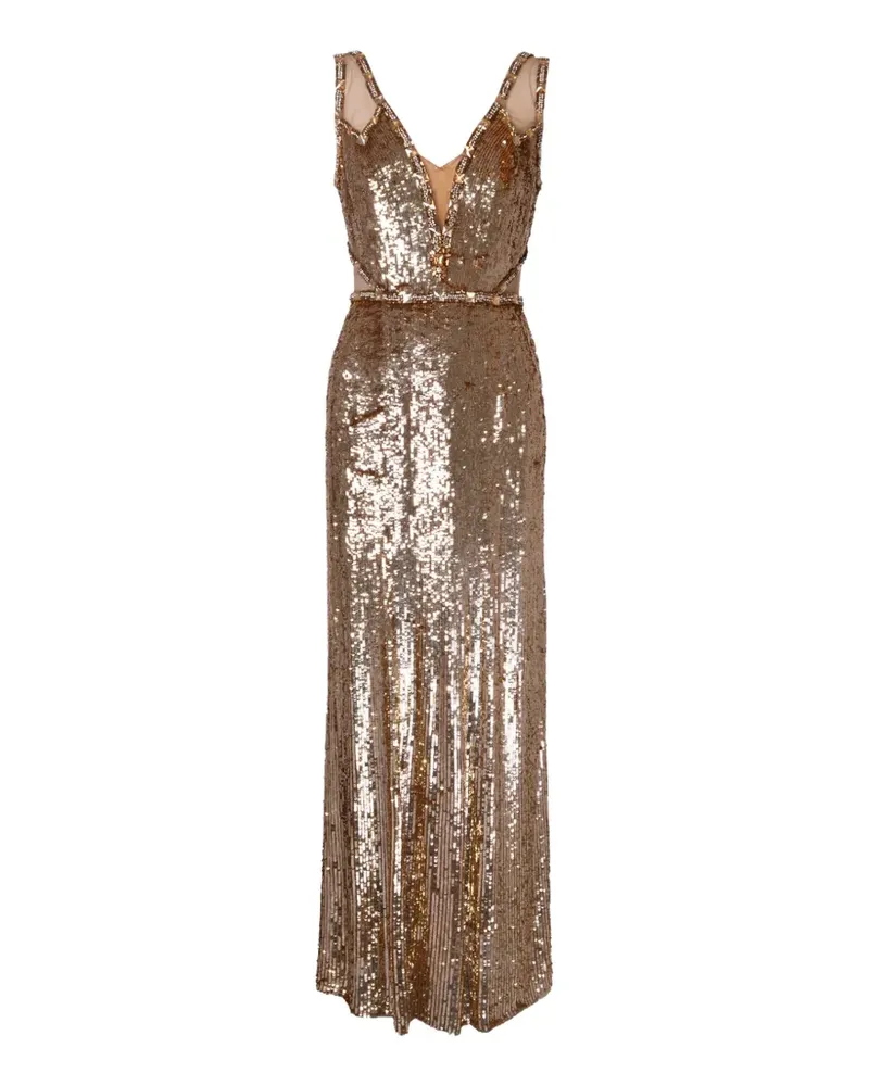Jenny Packham sequin-embellished sheer-panelled dress - Gold Gold