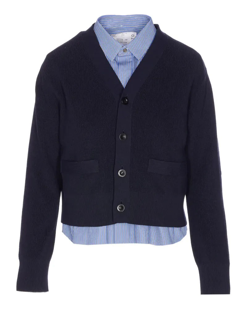 Sacai button-front striped shirt cardigan - Blau Blau